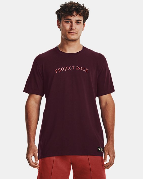 Men's Project Rock Crest Heavyweight Short Sleeve, Maroon, pdpMainDesktop image number 0